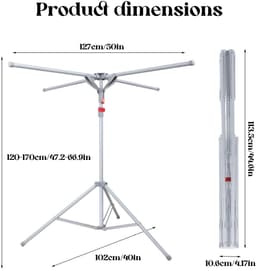 Dailygoods - Inklapbaar Droogrek met 4 Armen - Verstelbaar van 120 tot 170 cm — thumbnail 2