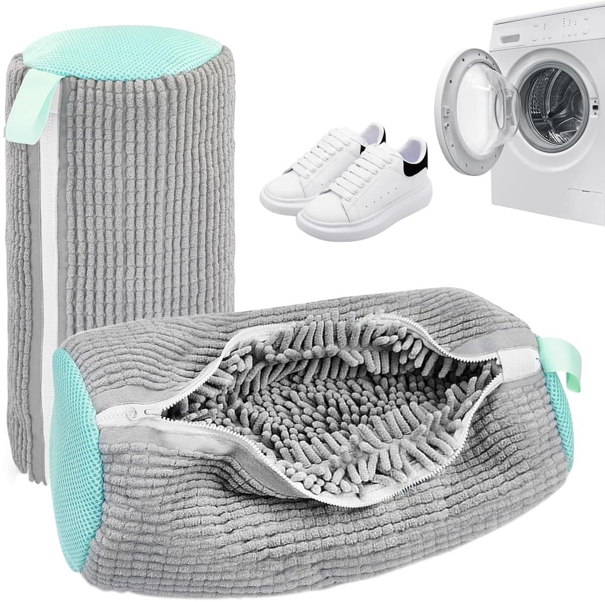 Dailygoods - OMJMYY 2 stuks waszakken voor schoenen, wasmachine, waszak voor schoenen, herbruikbaar, waszakken voor schoenen met ritssluiting, bescherming voor schoenen en kleding (grijs) — afbeelding 1