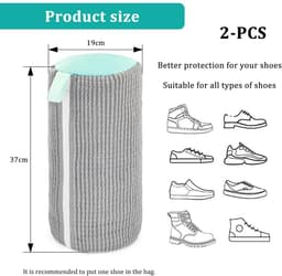 Dailygoods - OMJMYY 2 stuks waszakken voor schoenen, wasmachine, waszak voor schoenen, herbruikbaar, waszakken voor schoenen met ritssluiting, bescherming voor schoenen en kleding (grijs) — thumbnail 2