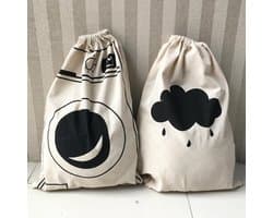 Dailygoods- Waszak Wasbaar - 2 Stuks - Canvas Waszakken - Grote Capaciteit - Trekkoord - 60 x 48 cm - Wasgoedzak