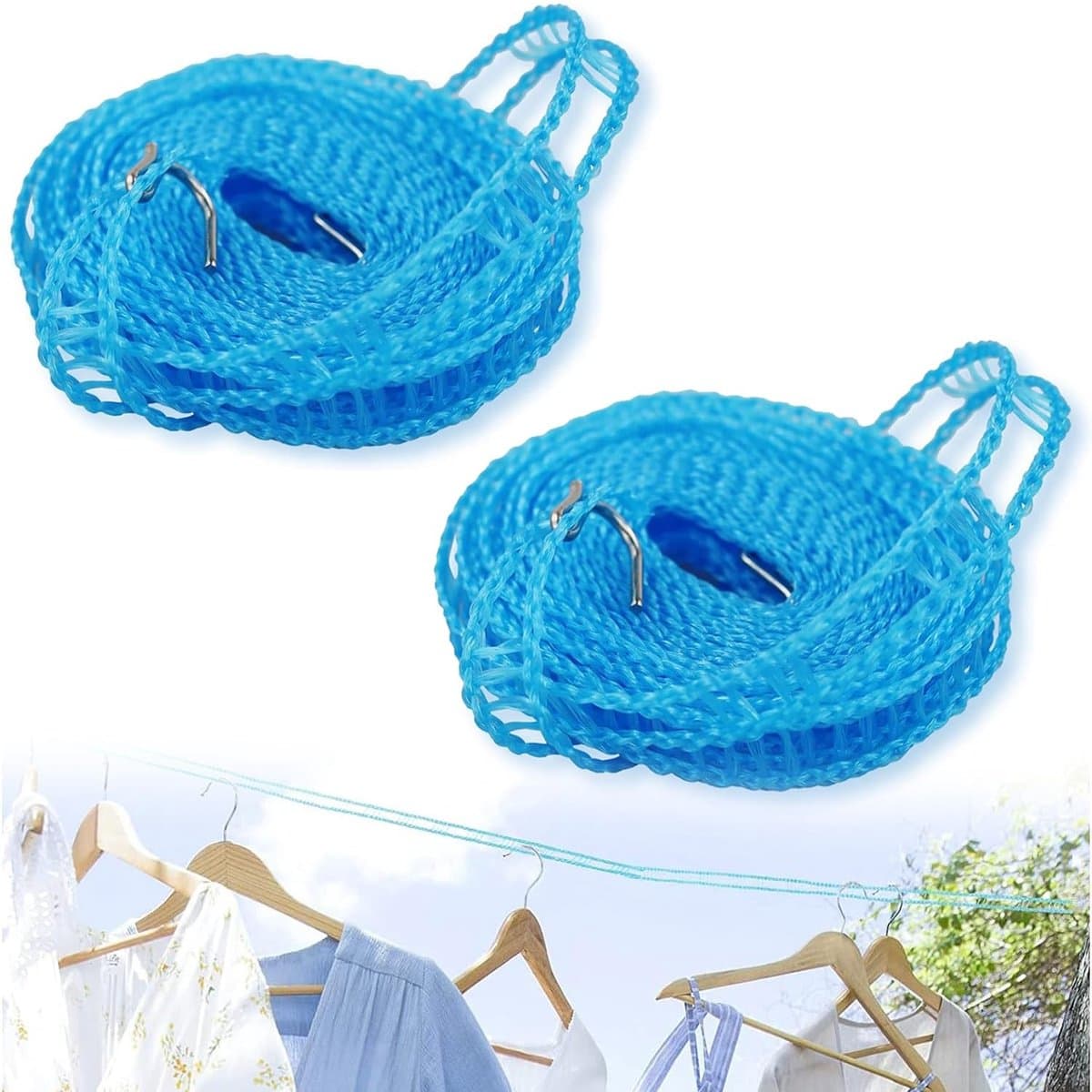 Dailygoods- Waslijn - 2 Stuks - Antislip Elastisch Touw - Draagbare Waslijn - Winddichte Outdoor Waslijn - Hoogwaardig PE-Materiaal - Drooglijn — afbeelding 1
