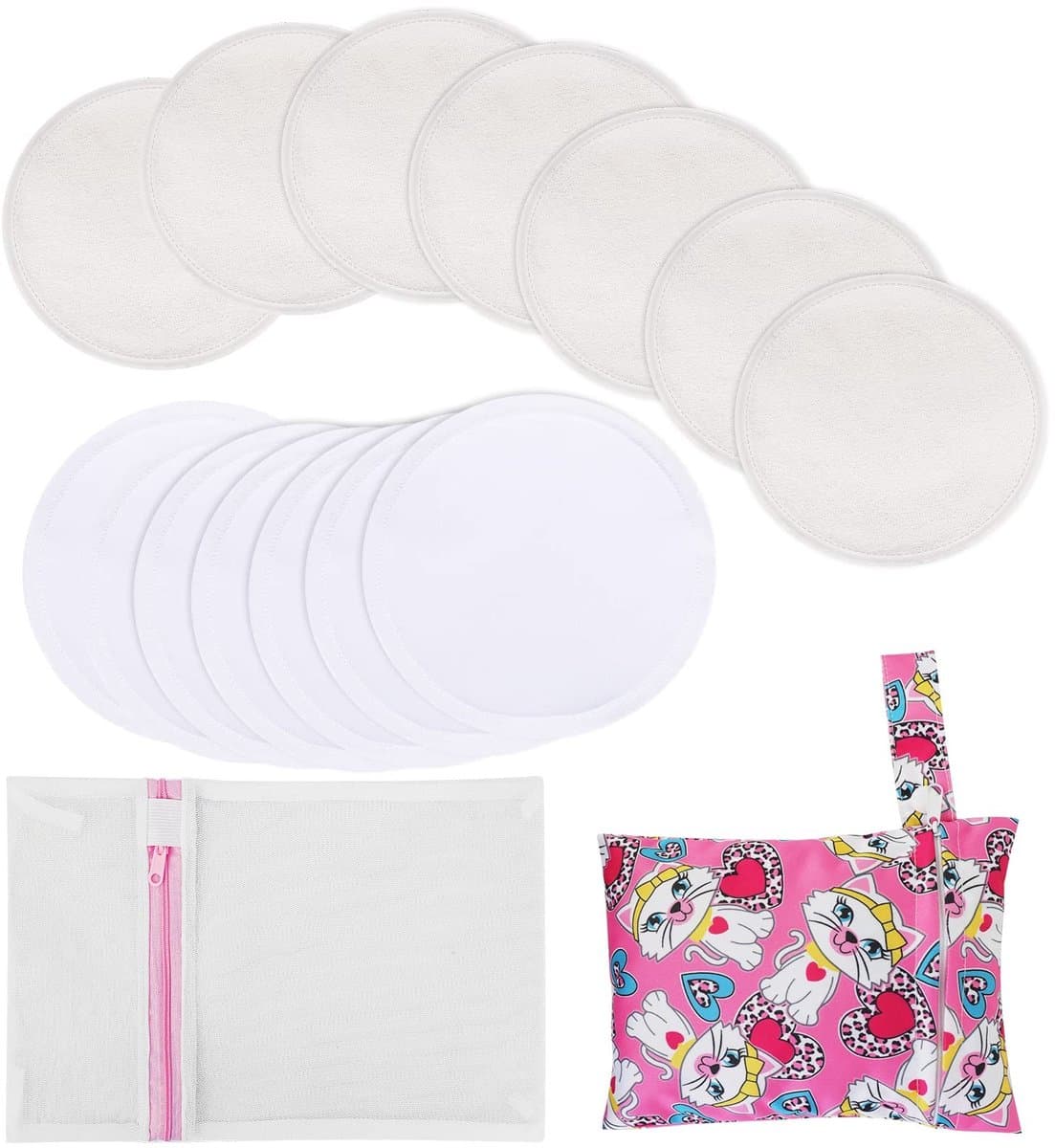 Dailygoods- Borstkussens 14 Stuks - Herbruikbare Bamboe Borstkussens - Wasbare Pads - Hypoallergene Kussens - Waterdichte Laag - Inclusief Opbergtas - Voedingspads — afbeelding 1