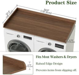 Dailygoods- Werkblad voor Wasmachine/Droger - Houten Werkblad - Opbergruimte - Organisatie - Glad en Gemakkelijk Schoon te Maken - Afmetingen 137 × 70 × 7 cm - Aanrechtblad — thumbnail 5