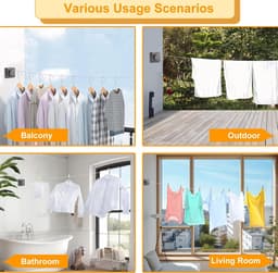 Waslijn Uittrekbaar, Uitbreidbare Muurlijn voor Wasgoed, Muurlijn voor Wasgoed zonder Verzakking met 4,8 M Stalen Kabel voor Badkamer, Wasruimte, Balkon, Tuin (Grijs) — thumbnail 2