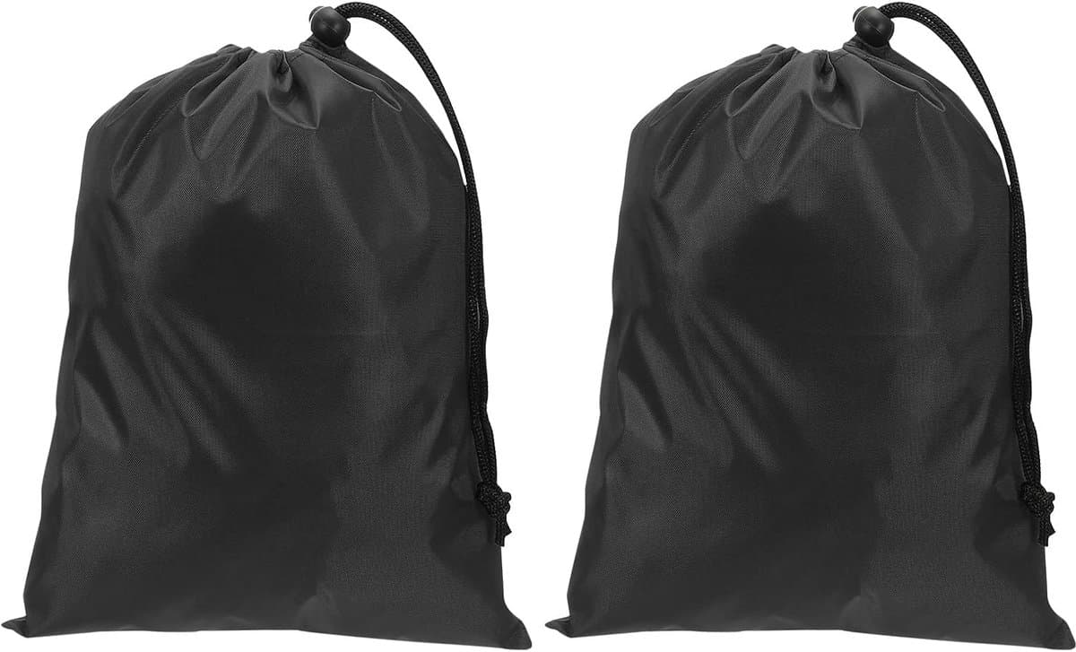 Polyester waszak, 2 stuks 12 x 9 inch zware reistas met trekkoord, scheurbestendig, opslag voor vuile kleding voor reizen, camping, college slaapzaal, zwart — afbeelding 1