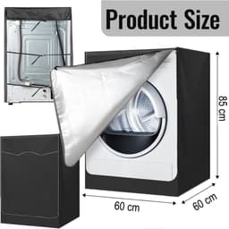 1 stuk - Hoes voor wasmachine met voorlader - Hoes voor droger - Stofkap voor wasmachine - Deksel voor droger - Waterdicht, stofdicht en zonbestendig - 60×60×85 cm - Zwart - Geschikt voor wasmachines met voorlader, drogers — thumbnail 2