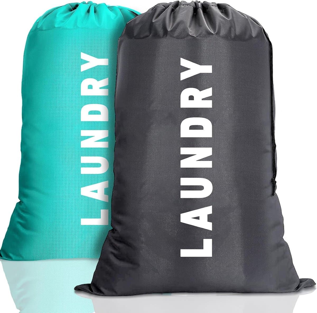 2 Pack Reiswaszakken voor vuile kleding, 91 × 61 cm waszak met trekkoord, grote waszak, capaciteit tas, lange termijn herbruikbaar, perfect voor reizen, vakantie, kamperen, slaapzaal en thuisgebruik — afbeelding 1