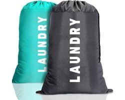 2 Pack Reiswaszakken voor vuile kleding, 91 × 61 cm waszak met trekkoord, grote waszak, capaciteit tas, lange termijn herbruikbaar, perfect voor reizen, vakantie, kamperen, slaapzaal en thuisgebruik