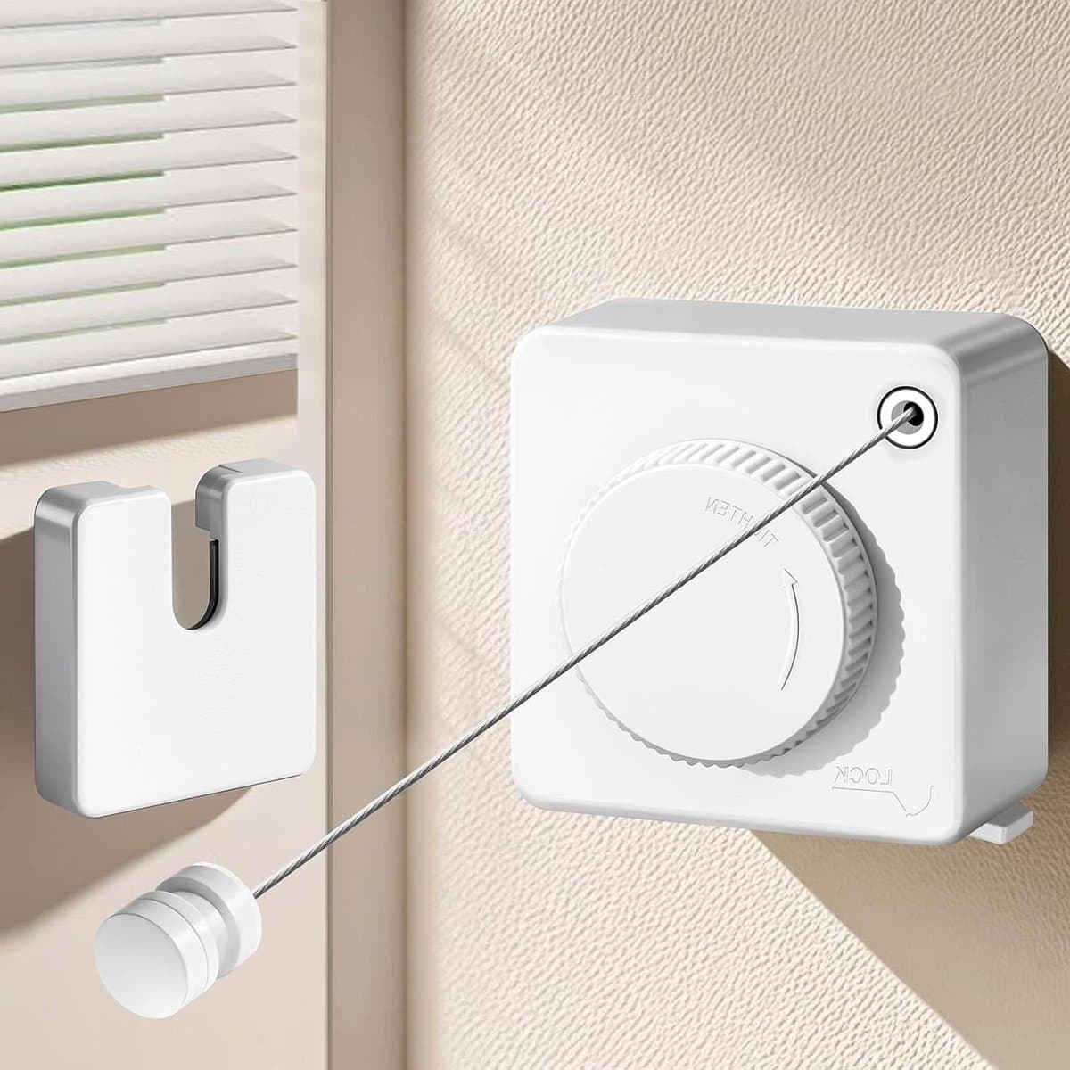 Uitschuifbare Waslijn - Intrekbare Waslijn Wand Waslijn - Kleding Drogen - Anti-Doorhang Ontwerp - 46 meter - Wit — afbeelding 1