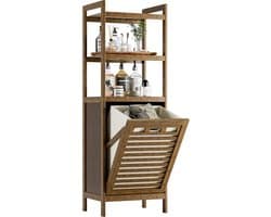 Wasmand kast bamboe met 3 planken uitneembare wasmand opbergkast ruimtebesparend badkamerkast 119 cm
