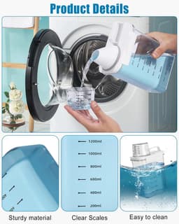 SnelShoppen - Airtight Waspoederdispenser met Maatbeker, 1800ml Transparante Wasmiddeldoos, Multifunctionele Opbergcontainer voor Waspoeder en Wasparf — thumbnail 2