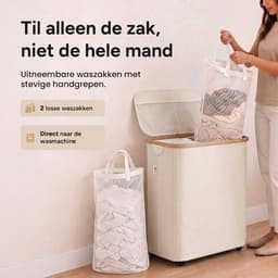 Wasmand 2 Vakken - Wassorteerder met Deksel - Wasbox op Wielen - 140L — thumbnail 4