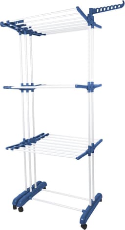 PIPIPOXER- Wasrek Inklapbaar-Droogrek-Staand Droogrek -Uitschuifbare Droogtoren – 3 Verdiepingen – 132 meter Drooglengte- Ruimtebesparend Wasrek -132x49x170 CM- Droogrek op Wielen - blauw en wit — thumbnail 2