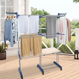 PIPIPOXER- Wasrek Inklapbaar-Droogrek-Staand Droogrek -Uitschuifbare Droogtoren – 3 Verdiepingen – 132 meter Drooglengte- Ruimtebesparend Wasrek -132x49x170 CM- Droogrek op Wielen - blauw — thumbnail 4