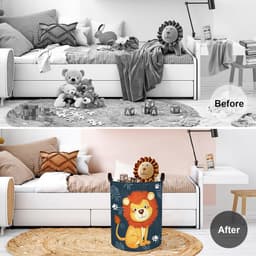 45L Leeuw Inklapbare Kinder Wasmanden voor Slaapkamer Waterdichte Eucalyptus Bladeren Opslag Wasmand met Trekkoord, 36 * 45cm | Opbergdoos voor bestek, wasmand, opvouwbaar, stoffen opbergkubus, speelgoedmand voor kinderen, wasbak, waterdicht — thumbnail 3