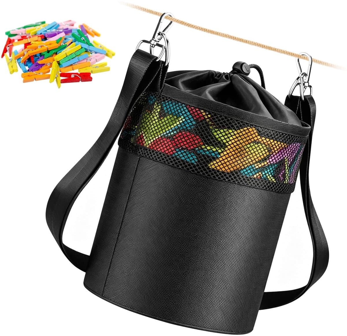 Wasknijpertas met schouderriem en hanger, wasknijperzak, wasknijperzak, handsfree klem-organizer voor maximaal 150-200 wasknijpers, organizer voor wasknijpers/kleine onderdelen — afbeelding 1