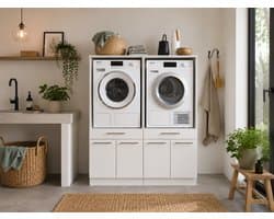 Duo Wasmachine kast - Wasmachine verhoger - Duo wasmachine meubel - Wasmachine en droger ombouw meubel - Wit - Hoogte 167 cm - Wasmachine ombouwkast