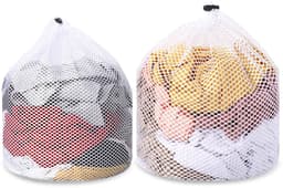2 stuks Grote waszakken met koordstoppers wasnet voor wasmachine wasnet tas herbruikbaar waszak Wit gaas waszak voor sokken ondergoed bh sokken — thumbnail 1