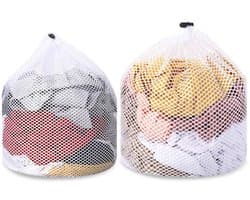 2 stuks Grote waszakken met koordstoppers wasnet voor wasmachine wasnet tas herbruikbaar waszak Wit gaas waszak voor sokken ondergoed bh sokken