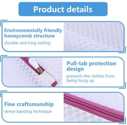 Waszakken voor wasmachine, 2 stuks, waszakken met roze ritssluiting, wasnet, reizen, opbergen, organisatiezak voor truien, overhemden, ondergoed (50 x 60 cm) — thumbnail 2