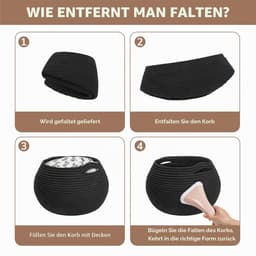 Mandopslag, wasmand, zwart, mand gevlochten mand voor plank, toiletpapieropslag, speelgoed, opbergmand kinderen, 25 x 21 cm, rond, zwart — thumbnail 4