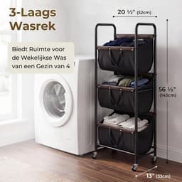 JCP® Wasmand - 120L - Wasmand 3 Vakken - Wasmanden - Zwart - 53cm x 33cm x 139cm — thumbnail 5