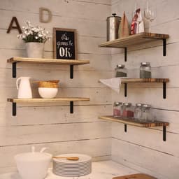 HOUSE Zwevende wandplanken, rustieke houten badkamerplanken, set van 5, boerderijstijl zwevende plank voor wanddecoratie, hangende planken voor slaapkamer, opslag, keuken, woonkamer - bruin — thumbnail 3