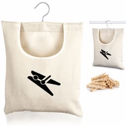 VHV - Wasknijperzak met RVS haak - Canvas opbergtas 30 x 26 cm voor circa 100 wasknijpers - Zwart - Voor binnen en buiten — thumbnail 1
