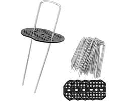 SnelShoppen - 50 Stuks Stalen Grondankers, Roestvrij Staal, Stabiele Grondankers met 50 Buffer Ringen voor Onkruid, Netten, Hekken en Camping, 150x25m