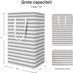 Peysaitr - Opvouwbare Wasmand - 75L Grote Capaciteit - Waterdicht Katoen-Linnen - Met Versterkte Lange Handvatten - 40x30x60cm - 2 Stuks — thumbnail 2