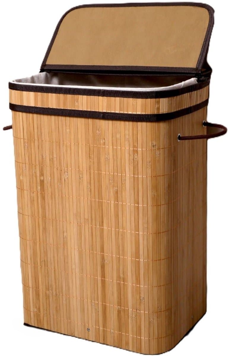Ceruzo Bamboe Wasmand 72L – Wassorteerder met Klapdeksel – Wasbare Binnenzak –H60 cm — afbeelding 1