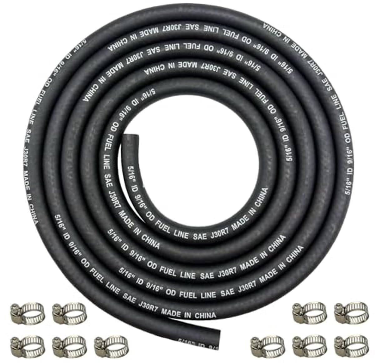 8 mm Benzineslang van 2,4 m met 10 Slangklemmen - Gevlochten Rubber Slang voor Auto's en Bootgeneratoren — afbeelding 1