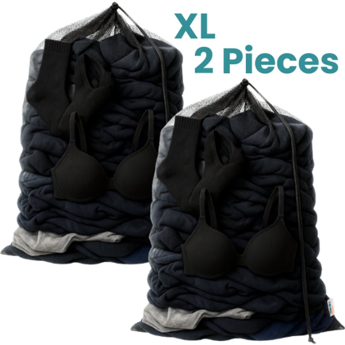 NORDIX Waszak Groot XL - 60x90CM - Waszakken - 2 Stuks - Laundry Bag - Wasnet - Waszakje - Treksysteem - Trekbandsluiting - Polyester - Schoenenzak - BLACK — afbeelding 1