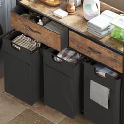 Wasmand met 3 vakken en 2 laden, waswas sorter met uittrekbare waszakken, 106 x 33 x 91,5 cm — thumbnail 3