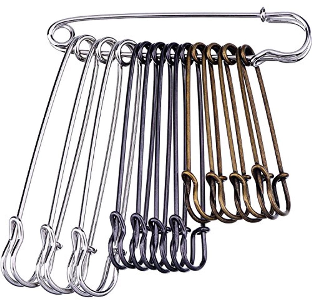 Veiligheidsspelden Set - 12 Stuks Roestvrij Staal, Extra Breed, Harde Clips - 3 Kleuren — afbeelding 1