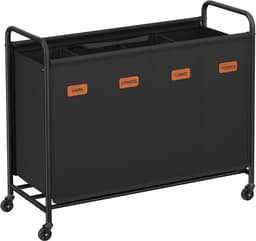 Furnstar Wasmand - Wasmand met wieltjes - 4 vakken - 200L wassorteerder - Beweegbare waswagen - Met 5 etiketten - Voor bijkeuken slaapkamer badkamer - Inktzwart — thumbnail 1