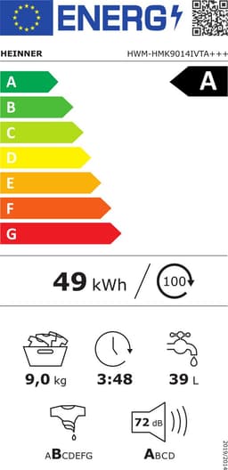 Heinner HWM-HMK9014IVTA+++ Wasmachine 9 kg – 1400 tpm – Inverter – Touchbediening – Allergievriendelijk – Energieklasse A – Titaniumgrijs– 5 jaar garantie — thumbnail 2