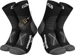 Alpen Bears Merino Wandelsokken – 2 Paar – Professionele Trekkingsokken voor Wandelen – Outdoor Sokken voor Dames, Heren & Kinderen – Warme Merino Wandelsokken – Functionele Sokken – Trekking Sportsokken (Zwart, 43-48) — thumbnail 1