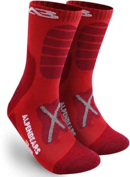 Alpen Bears Merino Wandelsokken – 2 Paar – Professionele Trekkingsokken voor Wandelen – Outdoor Sokken voor Dames, Heren & Kinderen – Warme Merino Wandelsokken – Functionele Sokken – Trekking Sportsokken (Rood, 43-48) — thumbnail 2