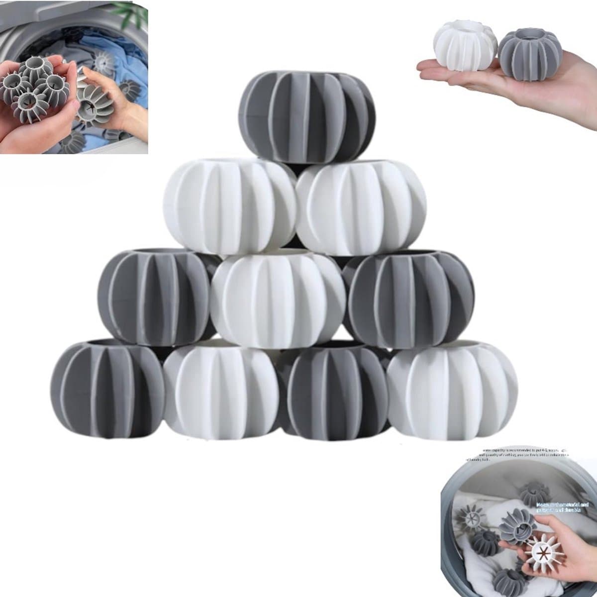 10 stuks - Anti-klit wasballen - Vlekverwijderaar voor wasmachines - Grijs en wit - Anti-klit zonnebloem wasballen - Wasverzachterdispenser - Herbruikbaar - Anti-klit wasballen — afbeelding 1