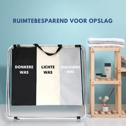 SNJY® Wasmand 3 Vakken - Wassorteerder - Wasbox Kledingmand - 40L x 72B x 55H centimeter - 180 L - Zwart/Wit/Grijs — thumbnail 3