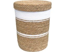 Lavandoux - Wasmand met Deksel - Zeegras - Naturel/Wit - S: Ø30 x H40 cm — afbeelding 1