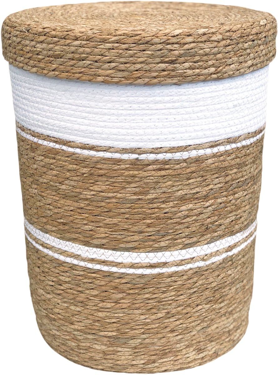 Lavandoux - Wasmand met Deksel - Zeegras - Naturel/Wit - S: Ø30 x H40 cm — afbeelding 1