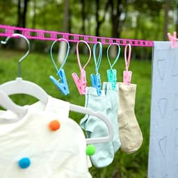2 stuks- waslijndraad- 5M - Drooglijn voor buiten - Kleding en lakens drogen- weerbestendig - kunststof-Roze en blauw- Ruimtebesparend-Geen ponsen nodig — thumbnail 5
