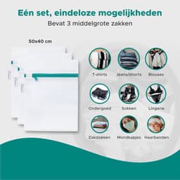 Living Direct Waszak set 3 stuks Waszakjes met Rits - Waszakken voor Wasgoed - Wasnetjes met Rits, geschikt voor Lingerie en BH - Waszak Groot - Laundry Bag - Wasnetten — thumbnail 5