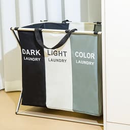 Wasmand 3 Vakken 130L - Wassorteerder - Wamand - Wasbox - Ruimtebesparende Kleding Organisator Voor Thuis - Waszakken Voor Wasgoed - Laundry Basket - Meerdere Compartimenten Ontwerp — thumbnail 4