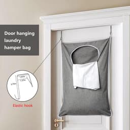 Hangende wasmand - Extra grote scheurbestendige deurmand - Wordt geleverd met 2 haken - Hang vuile was op - Bespaart ruimte in de badkamer Hangende waszak - Grijs — thumbnail 2