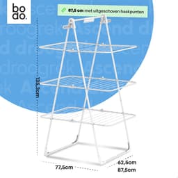Bodo® Inklapbare Droogtoren – Staand Wasrek met 3 Niveaus - Wit — thumbnail 2