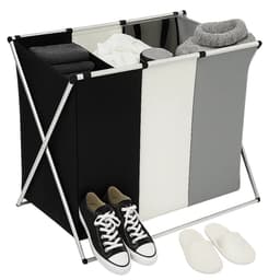 Lomera Wasmand 3 Vakken - Wassorteerder - Aluminium En Katoen - Afneembare Waszak - Draaghengsel - Insteekvakken - Laundry Basket - Wasmand Met Klittenbandsluiting — thumbnail 1