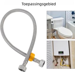 2-delige gevlochten hogedrukslang - Slang voor boilers, explosieveilige slang - Bestand tegen hoge temperaturen - Geschikt voor kraaninlaat - 304 slang met dubbele uiteinden [60 cm] [Gegalvaniseerde stalen dop] — thumbnail 2